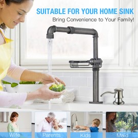 SVAVO Soap Dispenser for Kitchen Sink, Stainless Steel Sink Soap Dispenser Pump, Anti-Rust Spring Design Kitchen Soap Dispenser, Refill from The Top, for Sink Countertop Install, Brushed Nickel