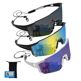 3 Pack Sport Sunglasses for Men Women Lightweight Mirrored Polarized Cycling Goggles UV400 Safety Glasses (A)