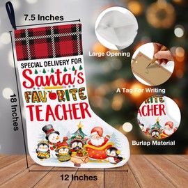 HOIJAUMAI Teacher Christmas Stocking Gifts for Teacher Special Delivery for Santa's Favorite Teacher Xmas Stocking for Fireplace Stairs Wall Hanging Xmas Home Decor 18 x 12 Inches