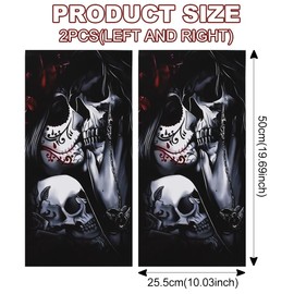 Blueshyhall B Pillars Sticker Car Skull Motif, Pack of 2 Centre Pillar Stickers Black with Skull Pattern Scratch-Resistant Waterproof Cool Car Sticker Sides Skull Car Tuning Sticker (C)