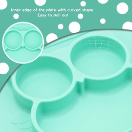 Silicone Divided Toddler Plates - Portable Non Slip Suction Plates Placemat for Children Babies and Kids BPA Free Baby Dinner Plate Bowl (Owl-Cyan)