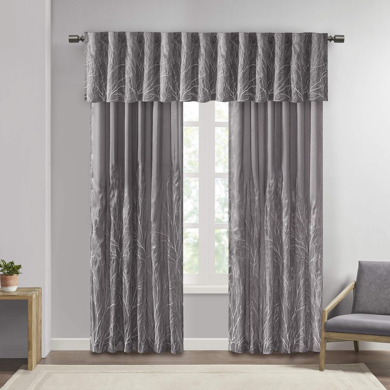 Madison Park Andora Embroidered-Rod Pocket Valance, Tree Small Faux Silk