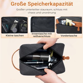 Lizzton Travel Toiletry Bag for Men - Water-Resistant PU Leather Base, Large Capacity Dopp Kit with Hanging Handle for Travel, Gym, Camping & Bathroom Organization, Black