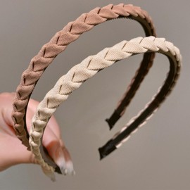 2pcs Headbands with Teeth Comb Hairband Hair Hoops for Women Men Girls No Slip Fashion Hair Accessories Hair Hoop (Beige, Brick red)