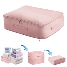 Ultra Space Saving Self Compression Organizer,Storage Bags,Heavy Duty Moving Bags,Storage Tote for Space Saving, Self Compression Moving Organizer Bags for Comforters,Clothes, Blankets(Pink, L)