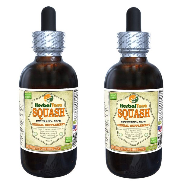 Squash (Cucurbita) Tincture, Organic Seeds Liquid Extract (Brand Name: HerbalTerra, Proudly Made in USA) 2x2 fl.oz (2x60 ml)