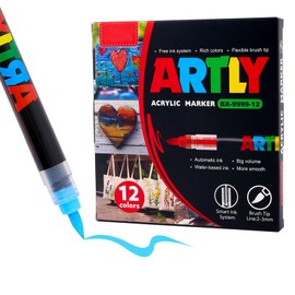 SASPOO Acrylic Paint Markers, Acrylic Paint Pens, Fabric Markers for Textile, Rock, Glass, Wood, Paper, Ceramic, Canvas DIY Art Supplies Kit for Kids and Adults (12)