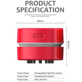 ODISTAR Aspiradora de computadora, Mini barredora de Polvo de Mesa, Ahorro de energía, Alta Resistencia hasta 400 Minutos, diseño inalámbrico y Giratorio de 360º para Limpiar pelos, (Rojo)