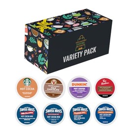 Hot Cocoa Hot Chocolate K Pods Variety Pack – Starbuck, SwissMiss, Dunkin, Tim Hortons, Victor Allens, 16 pcs, 8 Flavors – Milk Chocolate, Peppermint, Salted Caramel, Pumpkin Spice–Glossy Gift Box