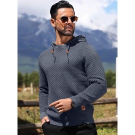 HYPESTFIT Men's 3D Fish Scale Form Fitting Muscle Knit Sweater Drawstring Hooded Sweatshirt Dark Gray