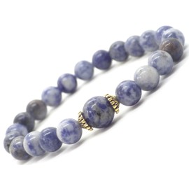 Damenarmband aus blauen Jaspisperlen und tibetischen Perlen aus goldenem Metall