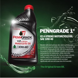 PENN GRADE 1, 71566, V2 4-Stroke Motorcycle Oil SAE 10W-40, 1 Quart (4 Pack)