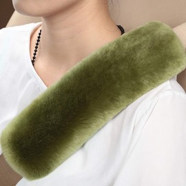 OGLAND Genuine Sheepskin Soft Fuzzy Car Seat Belt Pad, Comfy Fluffy Seatbelt Cover for Shoulder Pad Neck Cushion Protector Car Accessories Woman Man Girls Kids(1pcs/Pea Green)