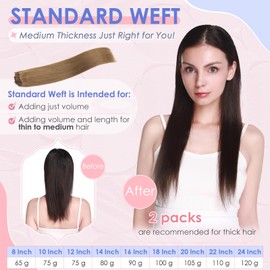 Elailite Clip in Human Hair Extensions Real Hair Remy Natural - 8 Pieces Standard Weft (Midium Thickness) Straight - #6 Light Brown - 16 Inch (90 g)