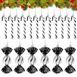 Pack of 18 Candy Canes Christmas Decoration Christmas Baubles Candy Canes Decorative Pendant Candy Cane Ornaments, Glitter Christmas Tree Decoration Candy Canes for Christmas Gifts DIY Crafts (Black)