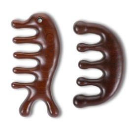 Piriuuo Pack of 2 Scalp Massage Comb, Wooden Scalp Massage Brush with Wide Tooth Natural Sandalwood Comb Round Tooth Comb Head Massage Stimulator Gua Sha Comb Fatigue Relieves Massage Tool