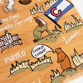 Totally Bamboo Colorado State Shaped Cutting Board and Charcuterie Serving Platter with Artwork by Fish Kiss, Includes Hang Tie for Wall Display