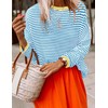 DUOEASE Women's Striped Knitted Pullover Long Sleeve Autumn Crew Neck