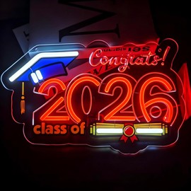 Pinlangdou Congrats Class of 2026 Neon Sign, Graduation Neon Lights for 2026 Graduation Party Decorations, Dimmable LED Neon Light Up Sign for Wall Decor, Graduation Gifts, School Grad Party Backdrop Decor
