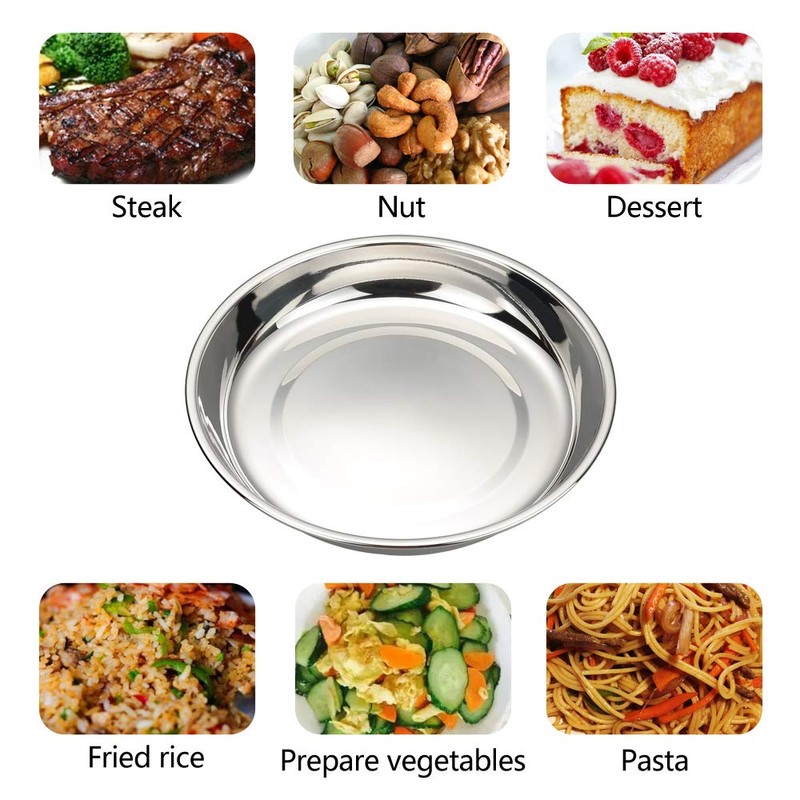 Qskely Stainless Steel Dinner Round Plates, 4 Pack Food Grade