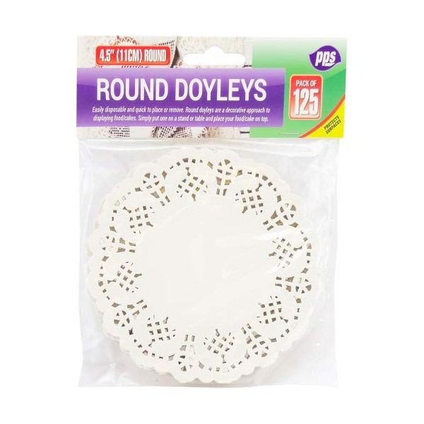125 x WHITE ROUND LACE DOYLEYS - 11.5cm/4.5" quality disposable