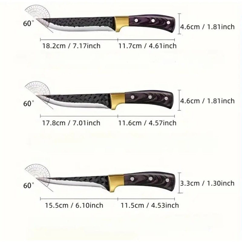 Premium Steak Knives Set with Hammered Steel Blades, Wooden Handles,