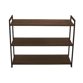 Household Essentials Mid Century Wide 3 Tier Book Shelf, Walnut Wood Finish