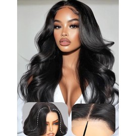 Pre Everything Curtain Bangs Wig Loose Body Wave 13x6 PartingMax HD Lace Glueless Wigs Human Hair Pre Plucked Pre Cut Ready to Wear Wig 200% Density (Black Color，22”)
