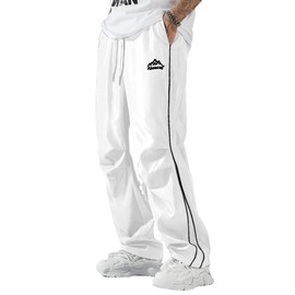 ABSECAI Mens Baggy Sweatpants Straight Wide Leg Y2k Elastic Waist Casual Track Active Pants White