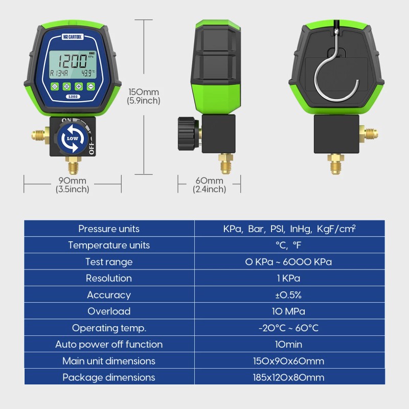 MRCARTOOL HVAC Digital Refrigeration Manifold Gauge Vacuum Pressure Leakage Meter