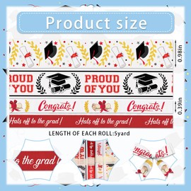 4 Pieces Graduation Ribbons, White Red Caps Diploma Congrats Words Grosgrain Decor Ribbons 5 Yards, Graduation Party Ribbon for Graduation Ceremony Favor Gift Packaging Decoration Crafts DIY Supplies