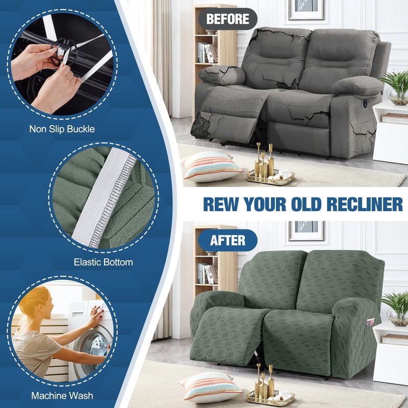 TAOCOCO Recliner Loveseat Cover, Stretch Jacquard Reclining Loveseat Cover Furniture