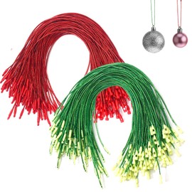 OPUHOHR 200 PCS Red Green Ornament Hanger String, Christmas Ornament Hooks Pre cut Ropes with Snap Fasteners for Xmas Tree Holiday Party Hanging Decoration