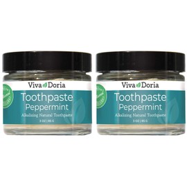 Viva Doria Remineralizing Toothpaste Peppermint | Natural Whitening Toothpaste | Fluoride Free Toothpaste, 3 Oz Glass Jar, 2 Pack