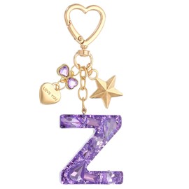 PATIKIL Cute Initial Letter Keychain, Letter Z Keychains Women Bling Love Butterfly Star Key Chain for Bag Backpack Purse Car Keys Cup Accessories, Purple