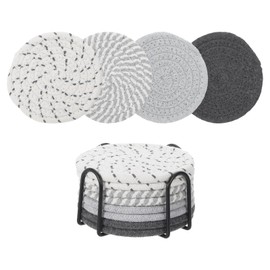 sourcing map Drink Coasters with Holder, 8 Pcs 4 Inch Absorbent Coasters, Grey
