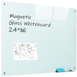 Magnetic Dry Erase Glass WhiteBoard - Frameless Wall Mounted Glass White Board for School Teaching Office Meeting 24"x36"