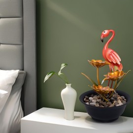 Ferrisland Tabletop Fountain Indoor with LED Lights, Flamingo & Lotus 14" 3-Tier Water Fountain with Submersible Pump, Metal Lightweight Compact Desktop Fountain & Decoration for Home Bedroom Office