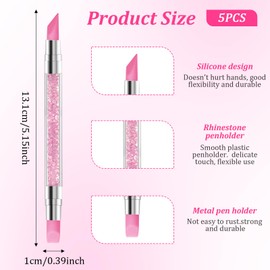 5 Pcs Nail Art Sculpture Pen Dual Tipped, Silicone Head Acrylic Handle Nails Art Brushes, Silicone Nail Tools for Home Salon, Design Nails, Carving, Drawing, Shaping