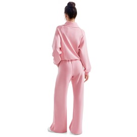 SUUKSESS Women 2 Piece Lounge Matching Sets Wide Leg Sweatpants Half Zip Oversized Sweatshirts (Pink, XL)