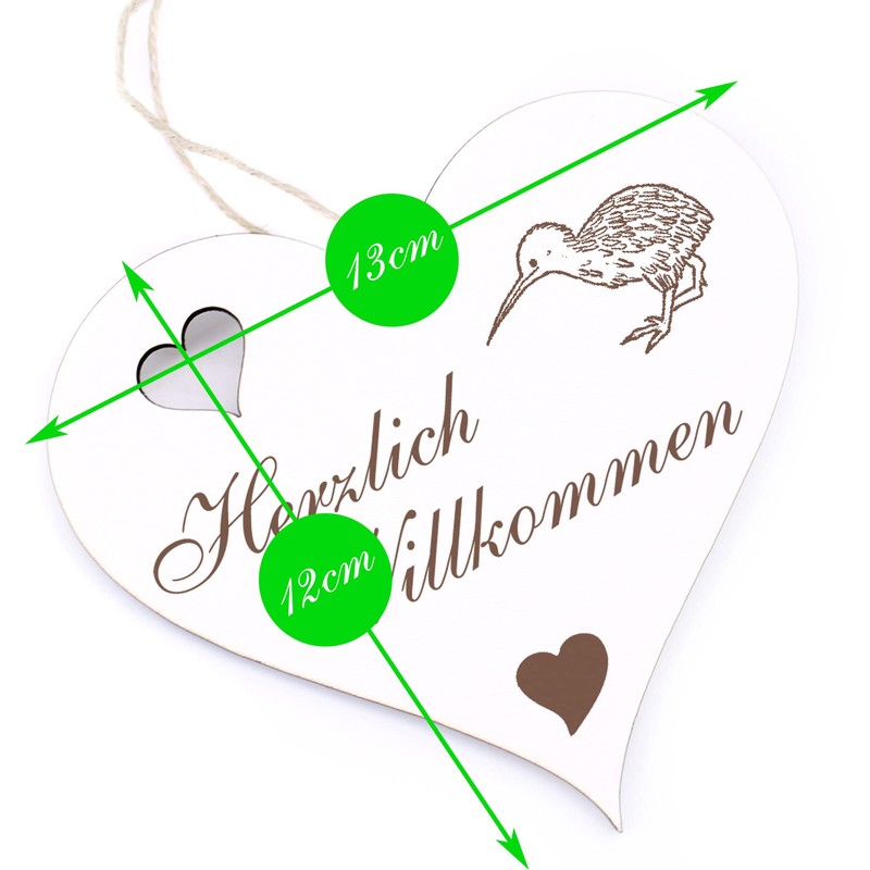 Herzlich Willkommen Sign, Kiwi, Decorative Heart Wooden Welcome Sign, Door