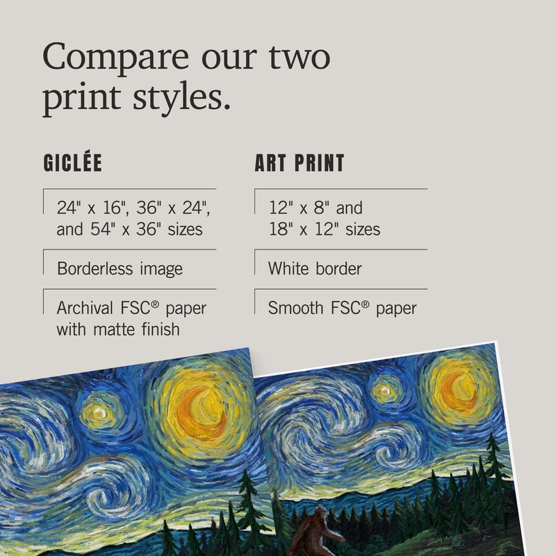 Lantern Press 16x24 Inch Giclee Print, Starry Night, Bigfoot