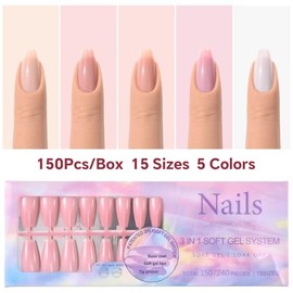 150 Uñas Postizas De Gel Con Punta Francesa, Color Piel, 15 Tamaños, 5 Colores, Para Manicura Casera, Regalo Para Mamá O Tu Pareja (Color Puro - M Ata