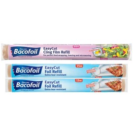 1 x EasyCut Cling Film Refill Roll 60m x 35cm + 2 x EasyCut Tin Foil Aluminium Foil Refill Roll 15m x 30cm