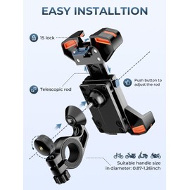 Tecfino Motorcycle Phone Mount, 360° Rotatable Bike Phone Holder, 1s Lock Bike Phone Mount Handlebar Clamp, Cell Phone Holder for Bicycle Scooter, Motorcycle Accessories for 4.7"-7" Smartphones Orange