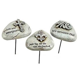 Mourning Stones with Mourning Saying and Motif on Metal Stud. 3 Models, Pack of 3