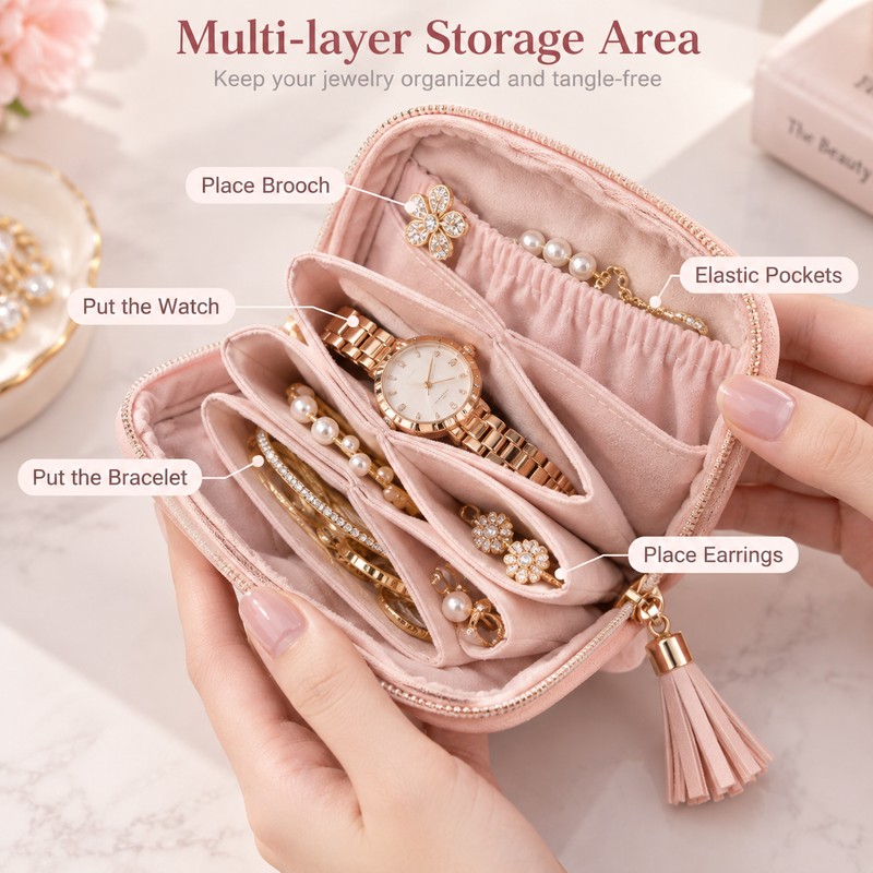 Tassel Jewelry Organizer for Everyday Storage – Velvet-Lined Flip-Top Case