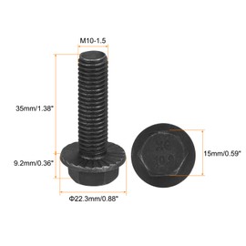 sourcing map Pack of 10 Serrated Hex Flange Screws M10 x 35 mm 10.9 Carbon Steel Screws