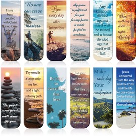 Zonon 12 Pcs Bible Magnetic Bookmark Inspirational Scripture Christian Book Markers Religious Verse Magnetic Bookmark Page Clip Assorted Marker Set with Landscape for Reading School Supplies