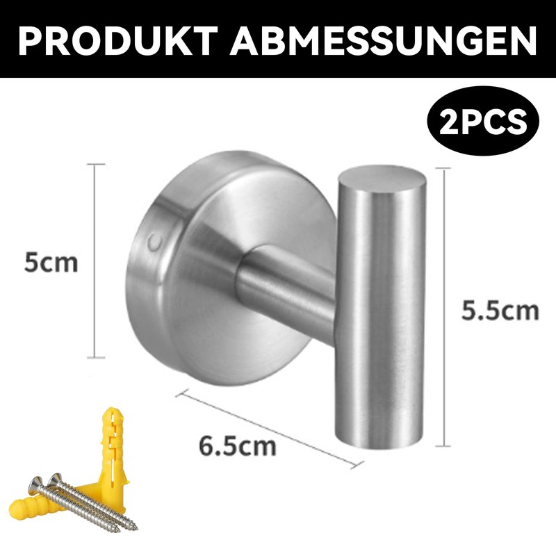 Pack of 2 Silver Wall Hooks, Stainless Steel Clothes Hooks,
